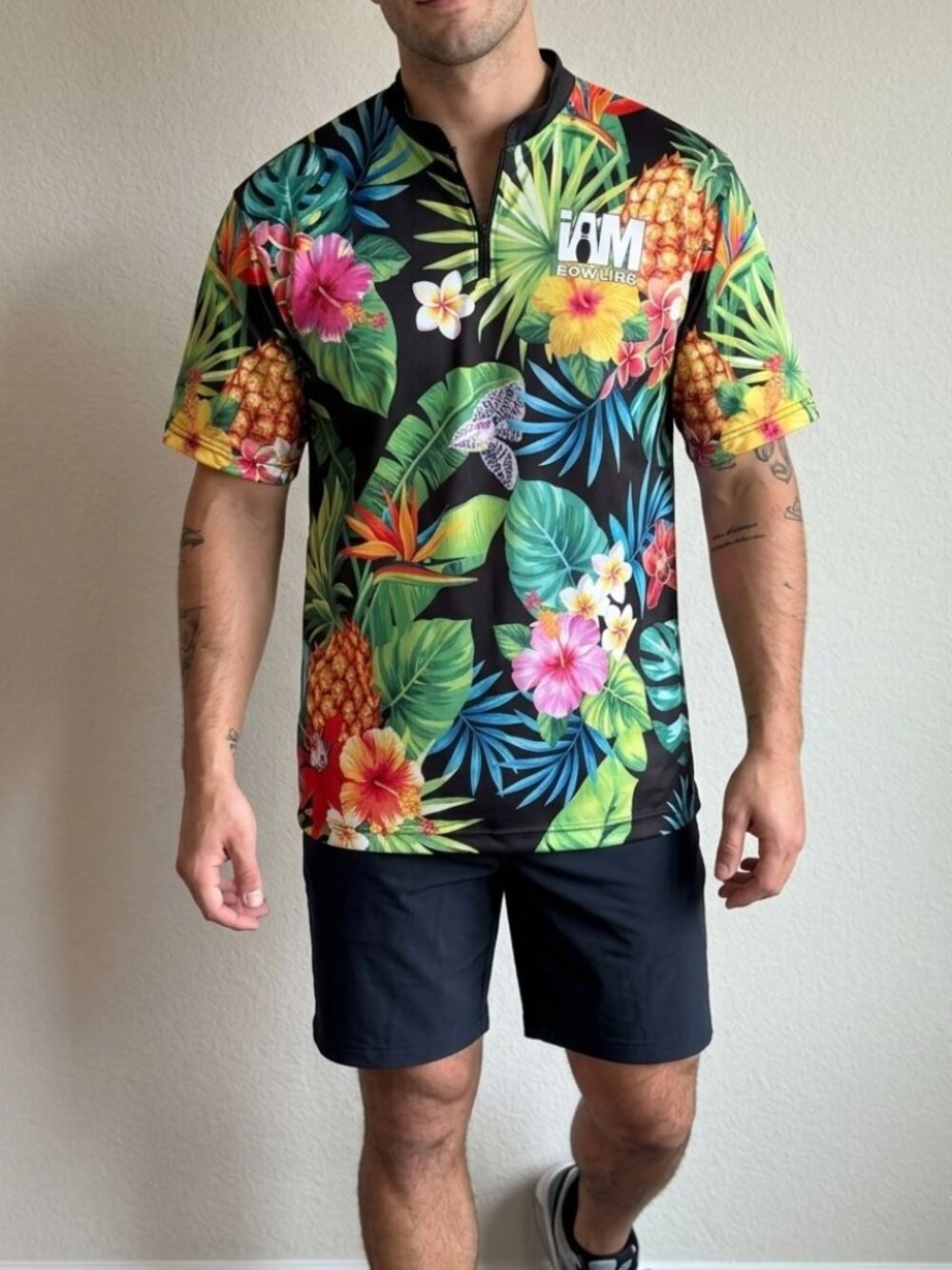 "I AM Bowling" Tropical Bowling Jersey 1/4 Zip Moisture-Wicking Size 2XL PBA